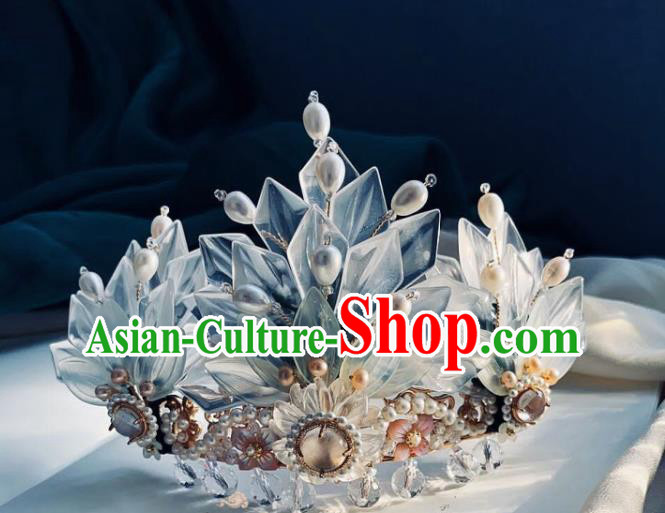 Chinese Handmade Shell Hairpin Traditional Ming Dynasty Princess Pearls Hair Crown