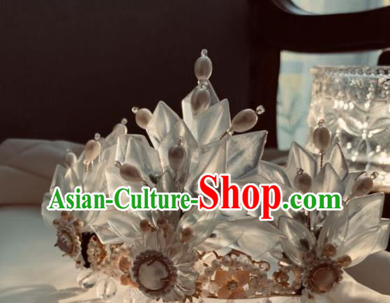 Chinese Handmade Shell Hairpin Traditional Ming Dynasty Princess Pearls Hair Crown
