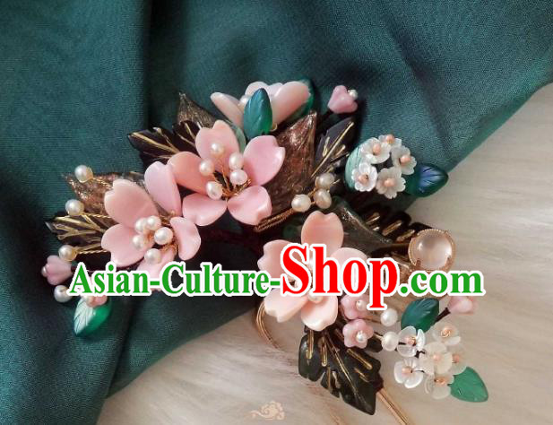 Chinese Handmade Cherry Blossom Hairpin Traditional Ming Dynasty Princess Shell Hair Stick