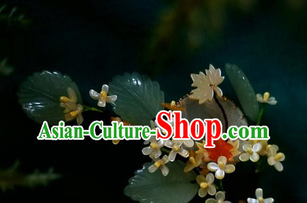 Chinese Handmade Osmanthus Hairpin Traditional Song Dynasty Princess Jade Hair Stick