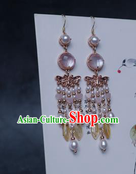 China Traditional Hanfu Shell Tassel Earrings Ancient Ming Dynasty Princess Butterfly Eardrop Jewelry