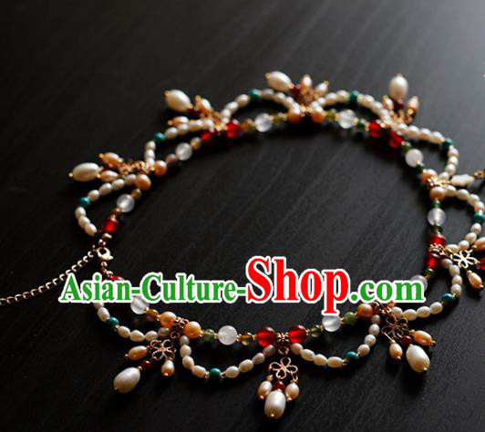 China Traditional Tang Dynasty Pearls Necklace Accessories Handmade Hanfu Necklet Jewelry
