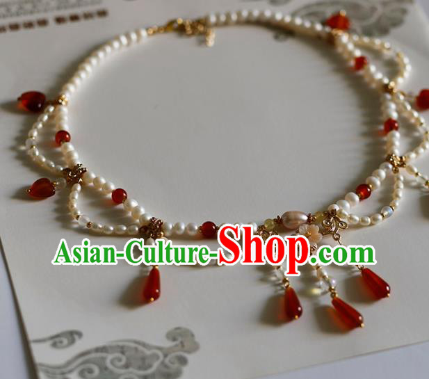 China Handmade Hanfu Necklet Jewelry Traditional Tang Dynasty Pearls Necklace Accessories