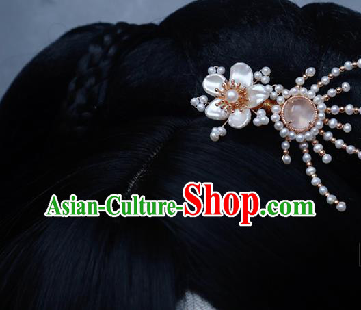 Chinese Handmade Shell Plum Hair Stick Traditional Ming Dynasty Princess Hair Claw