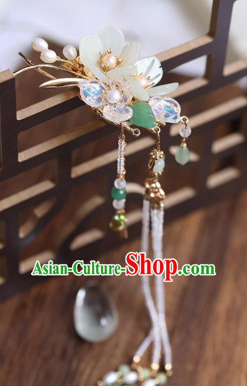 Chinese Handmade Beads Tassel Hair Stick Traditional Ming Dynasty Princess Flowers Hairpin