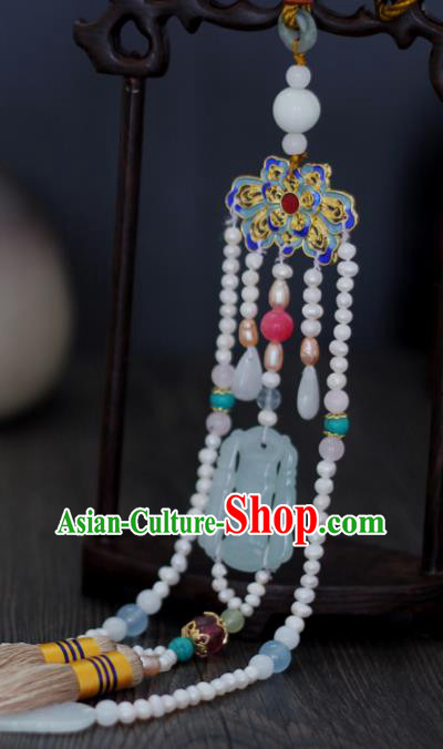 China Traditional Ming Dynasty Blueing Lotus Waist Accessories Handmade Hanfu Jade Pendant