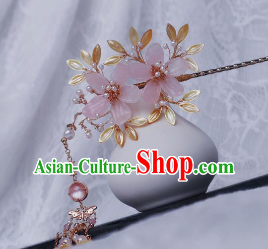 Chinese Handmade Shell Leaf Hair Stick Traditional Ming Dynasty Princess Peach Blossom Hairpin