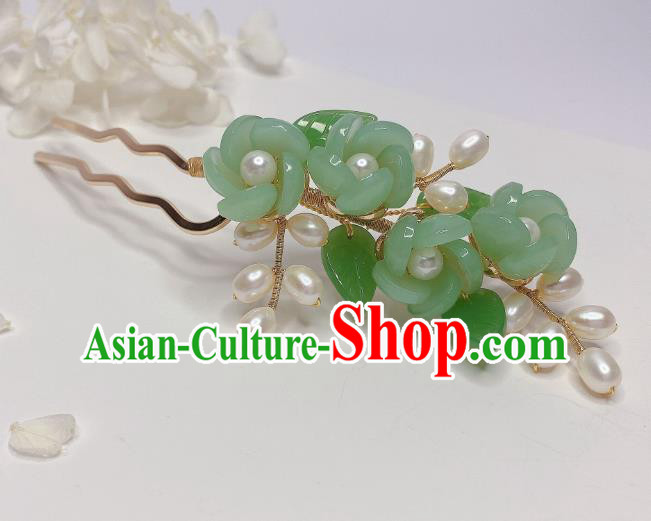 Chinese Ming Dynasty Princess Green Plum Blossom Hair Stick Handmade Traditional Hanfu Hairpin