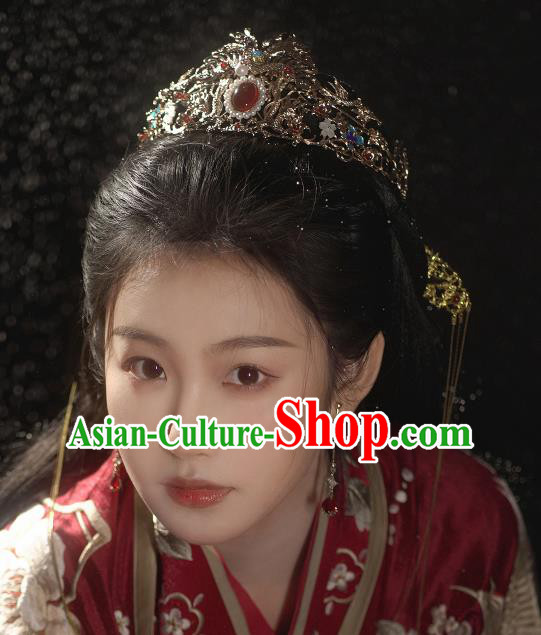 Chinese Handmade Wedding Hairpin Traditional Song Dynasty Princess Golden Hair Crown