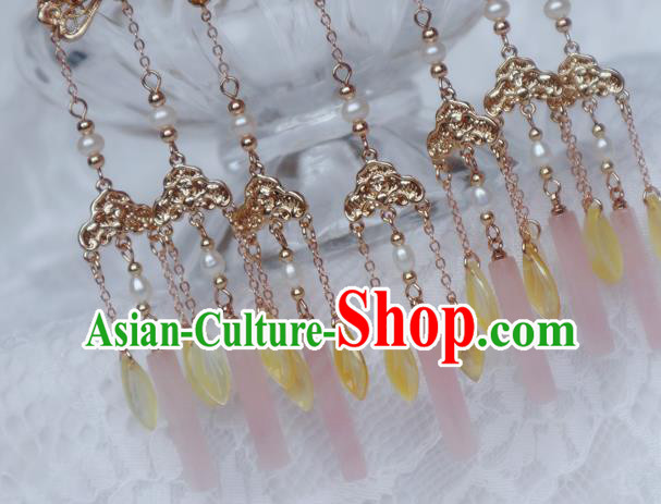 Chinese Handmade Yellow Shell Plum Hair Stick Traditional Ming Dynasty Princess Golden Tassel Hairpin