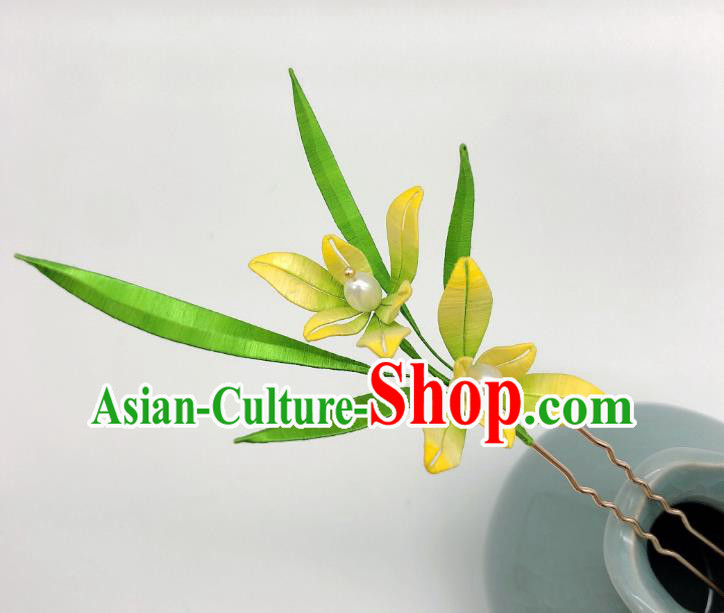 Chinese Traditional Song Dynasty Princess Hair Stick Handmade Silk Orchids Hairpin