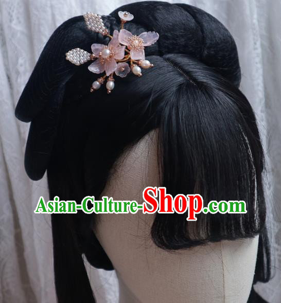 Chinese Handmade Pearls Hair Stick Traditional Ming Dynasty Princess Pink Mangnolia Hairpin