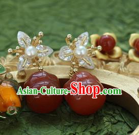 China Traditional Hanfu Earrings Ancient Palace Lady Agate Persimmon Ear Jewelry