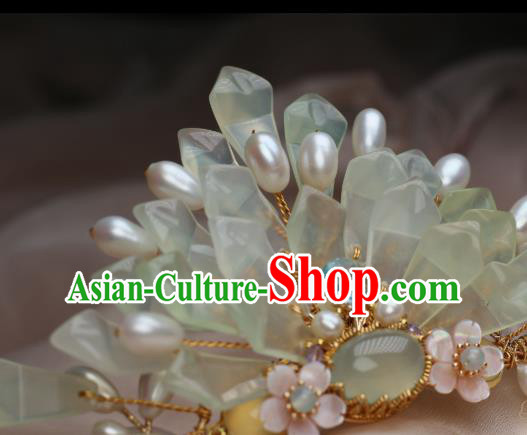 Chinese Handmade Pearls Hairpin Traditional Ming Dynasty Palace Lady Hair Crown