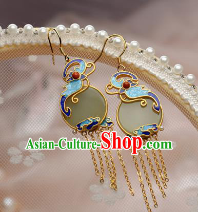 China Traditional Ming Dynasty Hanfu Earrings Ancient Palace Lady Blueing Jade Ear Jewelry