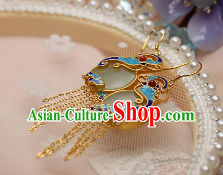 China Traditional Ming Dynasty Hanfu Earrings Ancient Palace Lady Blueing Jade Ear Jewelry