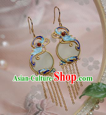 China Traditional Ming Dynasty Hanfu Earrings Ancient Palace Lady Blueing Jade Ear Jewelry
