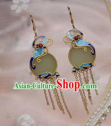 China Traditional Ming Dynasty Hanfu Earrings Ancient Palace Lady Blueing Jade Ear Jewelry