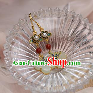 China Traditional Ming Dynasty Blueing Earrings Ancient Palace Lady Jade Ear Jewelry