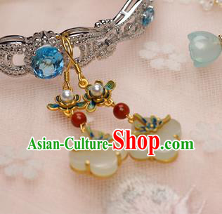 China Traditional Ming Dynasty Blueing Earrings Ancient Palace Lady Jade Ear Jewelry