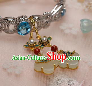 China Traditional Ming Dynasty Blueing Earrings Ancient Palace Lady Jade Ear Jewelry