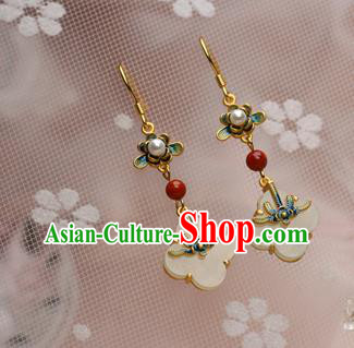 China Traditional Ming Dynasty Blueing Earrings Ancient Palace Lady Jade Ear Jewelry