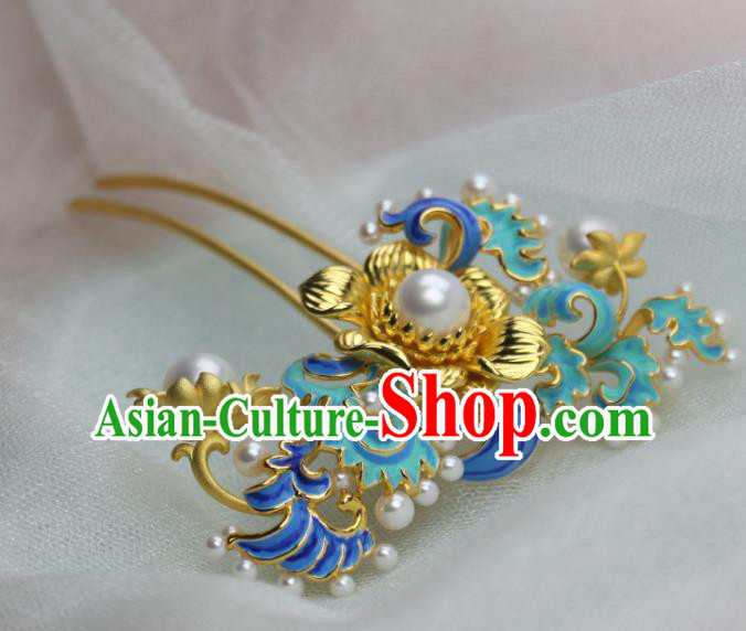 Chinese Traditional Ancient Princess Enamel Hair Stick Headpiece Handmade Ming Dynasty Hairpin