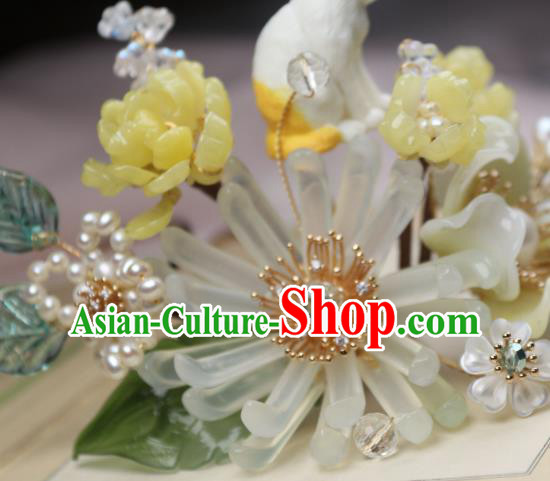 Chinese Handmade Cat Hairpin Traditional Ancient Princess Chrysanthemum Hair Stick Headpiece