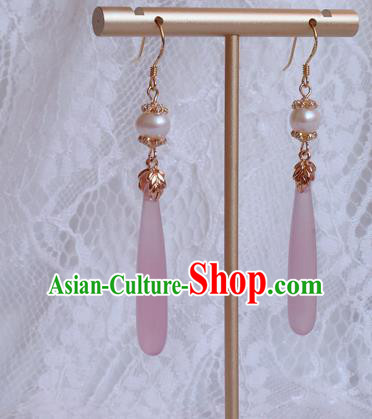 China Traditional Hanfu Pink Earrings Ancient Ming Dynasty Eardrop Jewelry