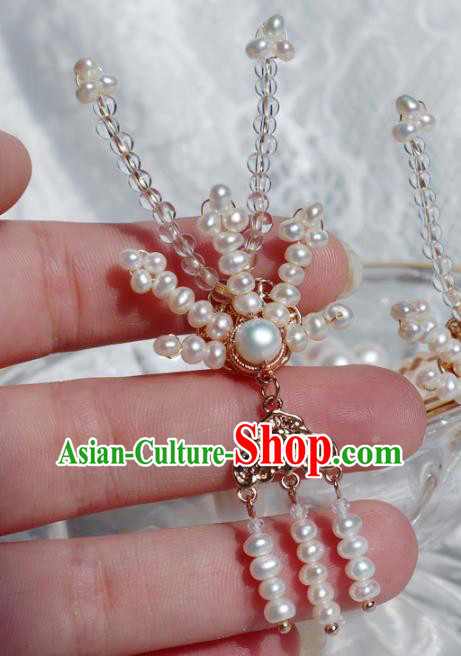 Chinese Handmade Pearls Phoenix Hairpin Traditional Ming Dynasty Noble Lady Hair Stick