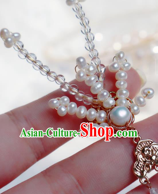 Chinese Handmade Pearls Phoenix Hairpin Traditional Ming Dynasty Noble Lady Hair Stick