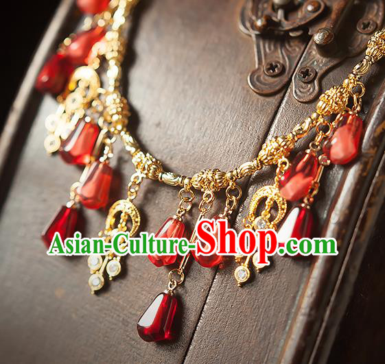 China Traditional Ming Dynasty Princess Tassel Necklace Accessories Handmade Golden Necklet Jewelry