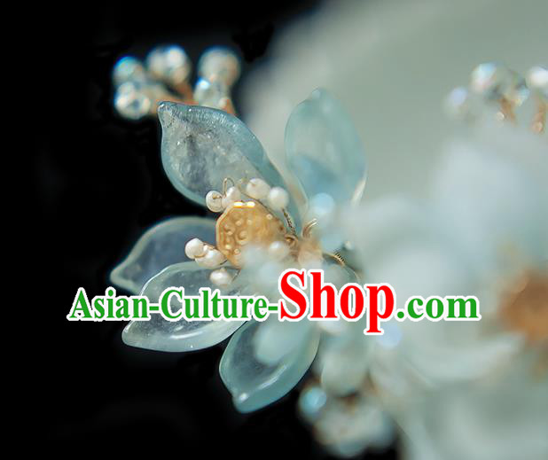 Chinese Handmade Blue Lotus Hair Stick Traditional Ming Dynasty Princess Hairpin