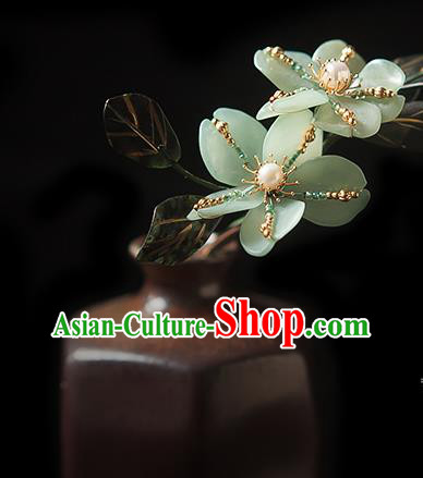 Chinese Handmade Hair Stick Traditional Song Dynasty Princess Green Peach Blossom Hairpin