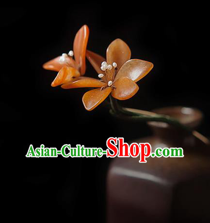 Chinese Handmade Red Mangnolia Hair Stick Traditional Song Dynasty Princess Agate Hairpin