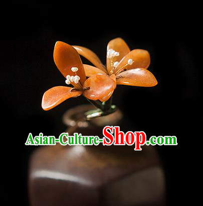 Chinese Handmade Red Mangnolia Hair Stick Traditional Song Dynasty Princess Agate Hairpin