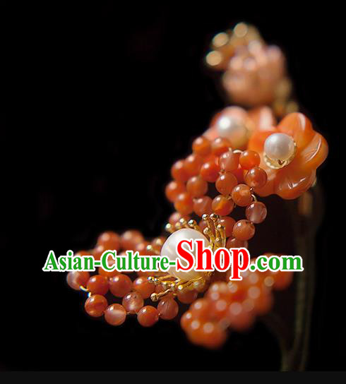 Chinese Handmade Mulberry Hair Stick Traditional Song Dynasty Princess Red Beads Hairpin