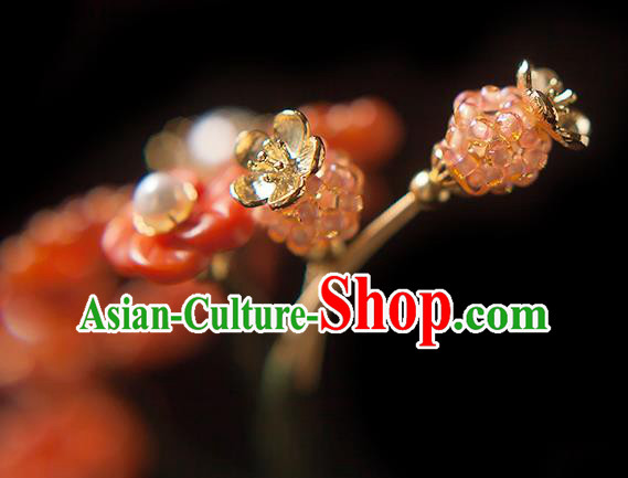 Chinese Handmade Mulberry Hair Stick Traditional Song Dynasty Princess Red Beads Hairpin