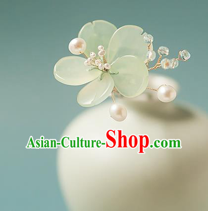 Chinese Handmade Jade Hair Stick Traditional Song Dynasty Princess Green Flower Hairpin
