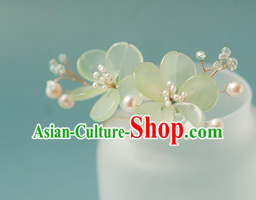 Chinese Handmade Jade Hair Stick Traditional Song Dynasty Princess Green Flower Hairpin