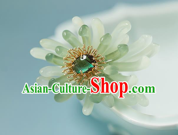 Chinese Handmade Hair Stick Traditional Ming Dynasty Empress Green Chrysanthemum Hairpin