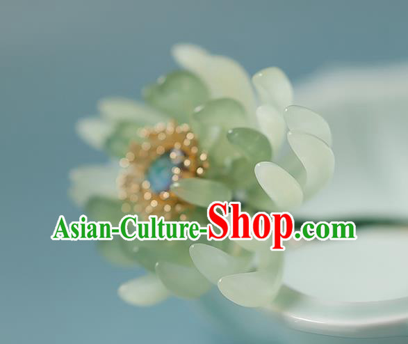 Chinese Handmade Hair Stick Traditional Ming Dynasty Empress Green Chrysanthemum Hairpin
