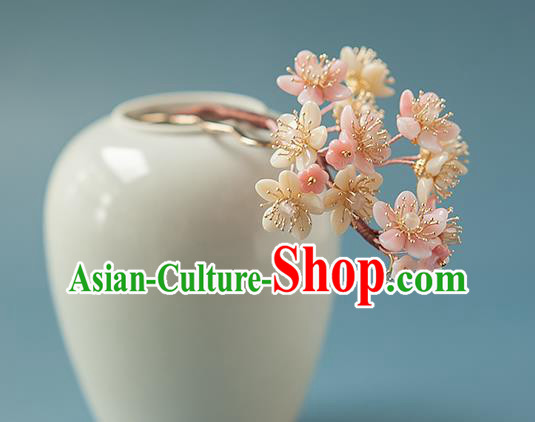 Chinese Handmade Flowers Hair Stick Traditional Ming Dynasty Hanfu Sakura Hairpin