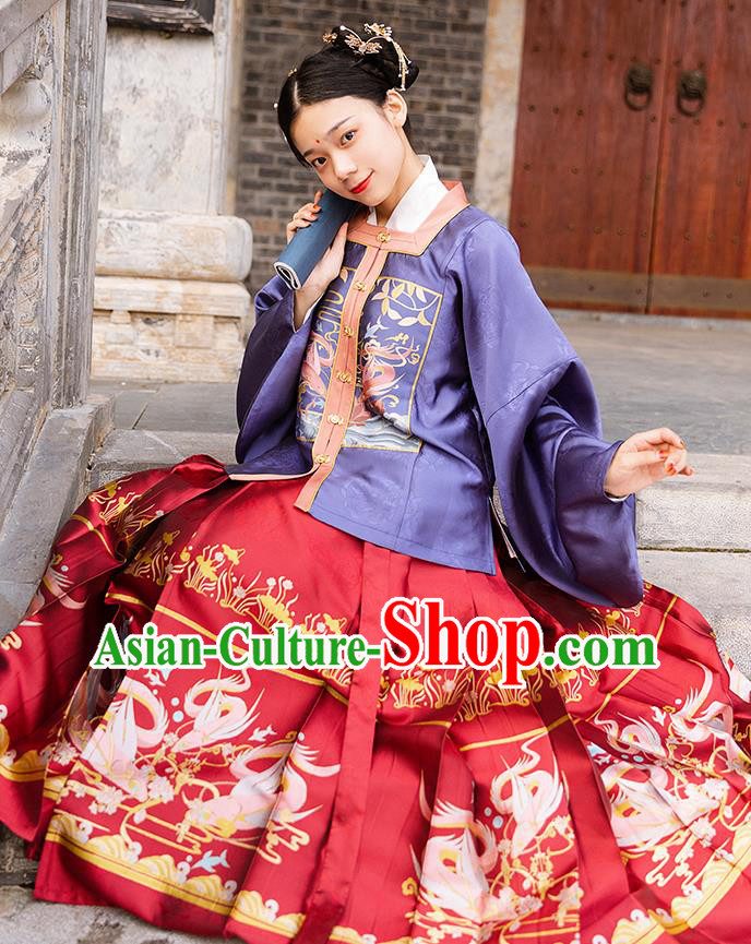 China Traditional Ming Dynasty Noble Woman Hanfu Apparels Ancient Patrician Mistress Historical Clothing Full Set