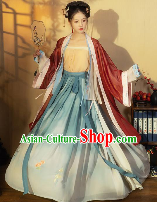China Ancient Young Beauty Hanfu Dress Garment Traditional Song Dynasty Nobility Lady Costumes