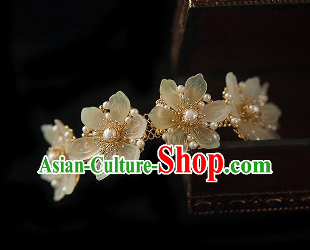 Chinese Handmade Epiphyllum Hair Crown Traditional Ming Dynasty Princess Pearls Hairpin