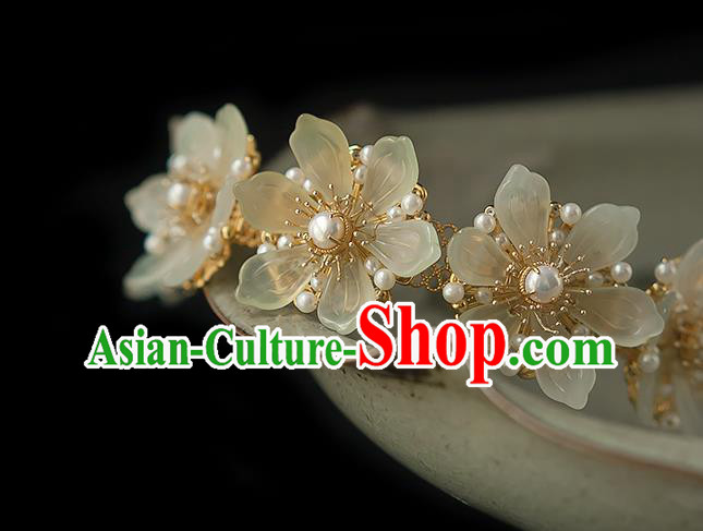 Chinese Handmade Epiphyllum Hair Crown Traditional Ming Dynasty Princess Pearls Hairpin
