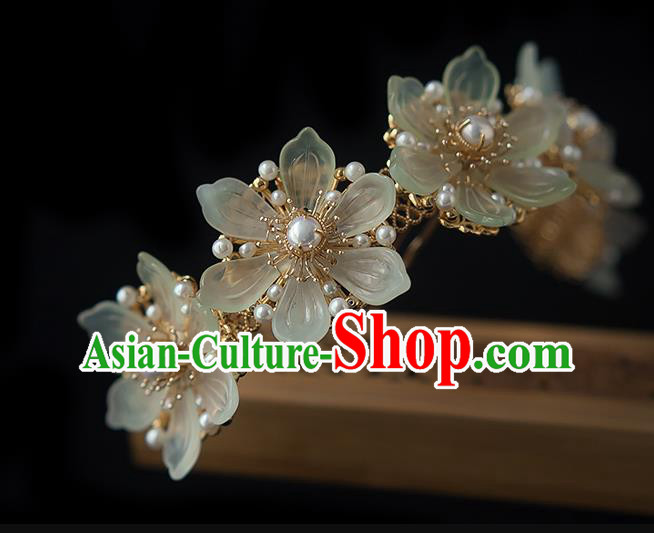 Chinese Handmade Epiphyllum Hair Crown Traditional Ming Dynasty Princess Pearls Hairpin