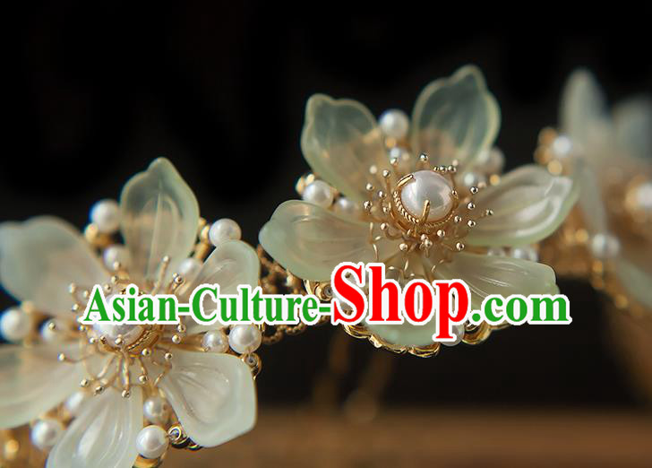 Chinese Handmade Epiphyllum Hair Crown Traditional Ming Dynasty Princess Pearls Hairpin