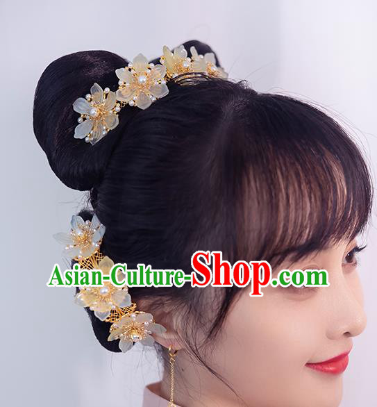 Chinese Handmade Epiphyllum Hair Crown Traditional Ming Dynasty Princess Pearls Hairpin